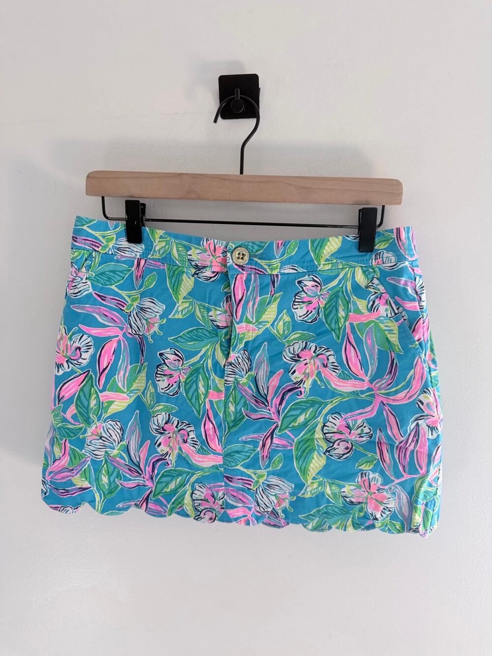 Lilly Pulitzer Collette Blue Tropical Floral Scalloped Hem Skort-Size 2